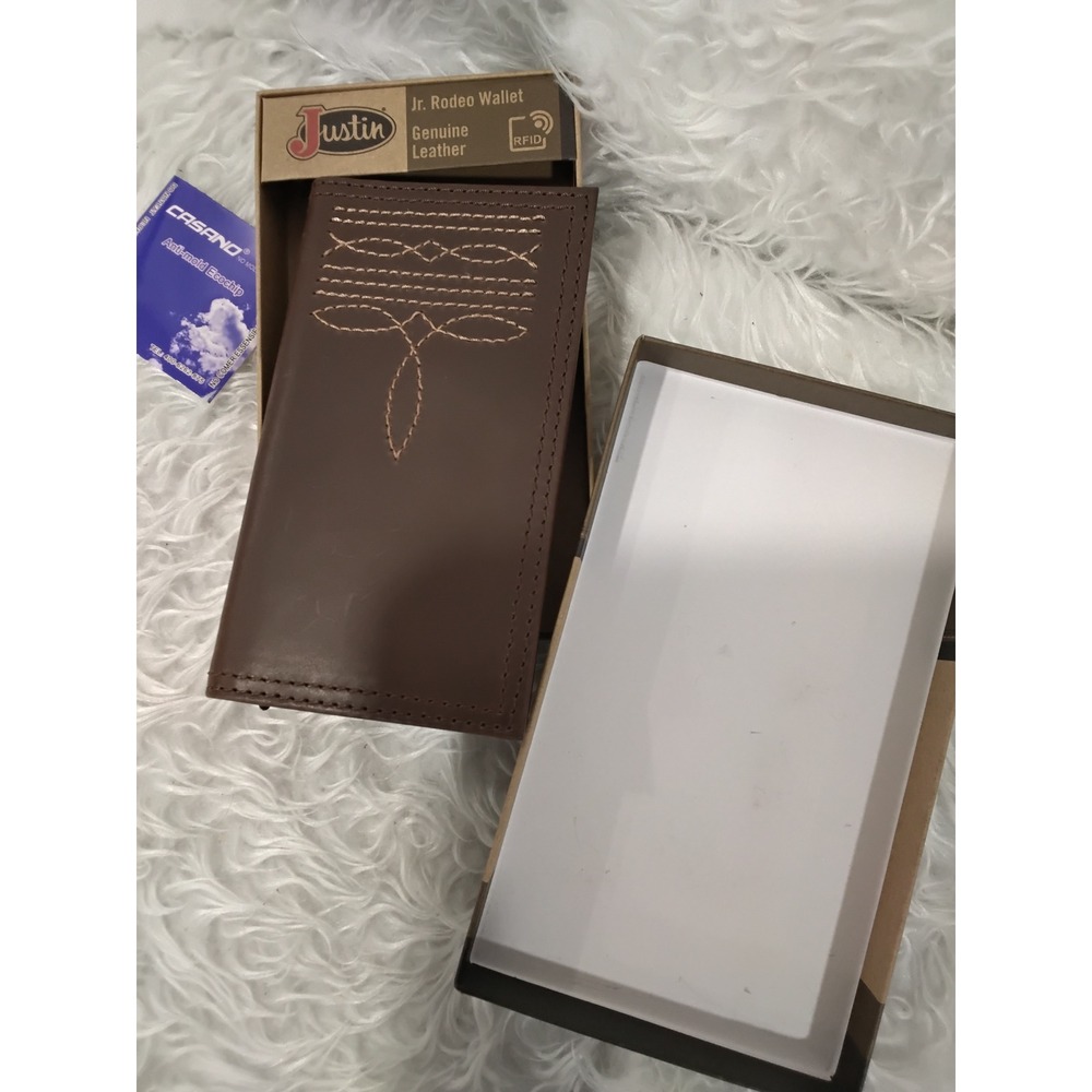 Justin Jr Rodeo Wallet Genuine Leather Brown Western Stitching RFID